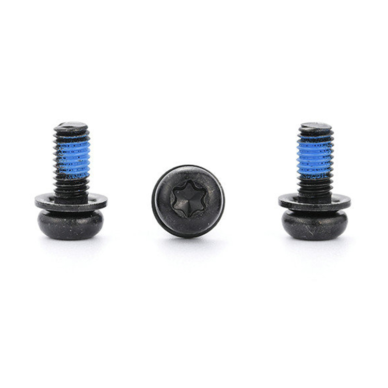 Sort torx trippel settskrue med rund hode med nylonlapp